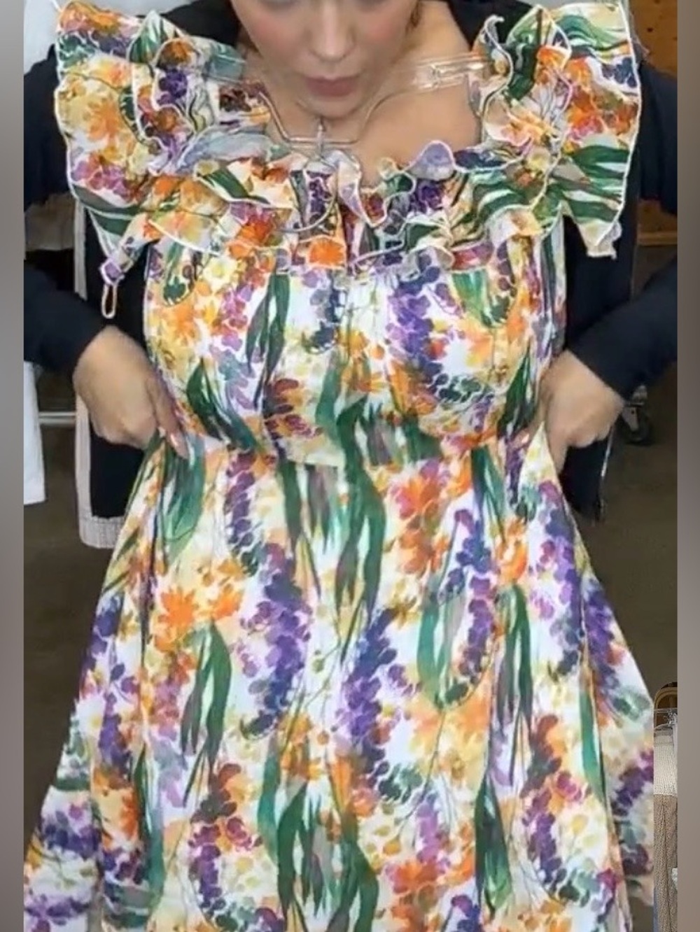 NWT New Designer A|LOUD Off-Shoulder Floral Ruffle Dress Multi-Color 40 Small S